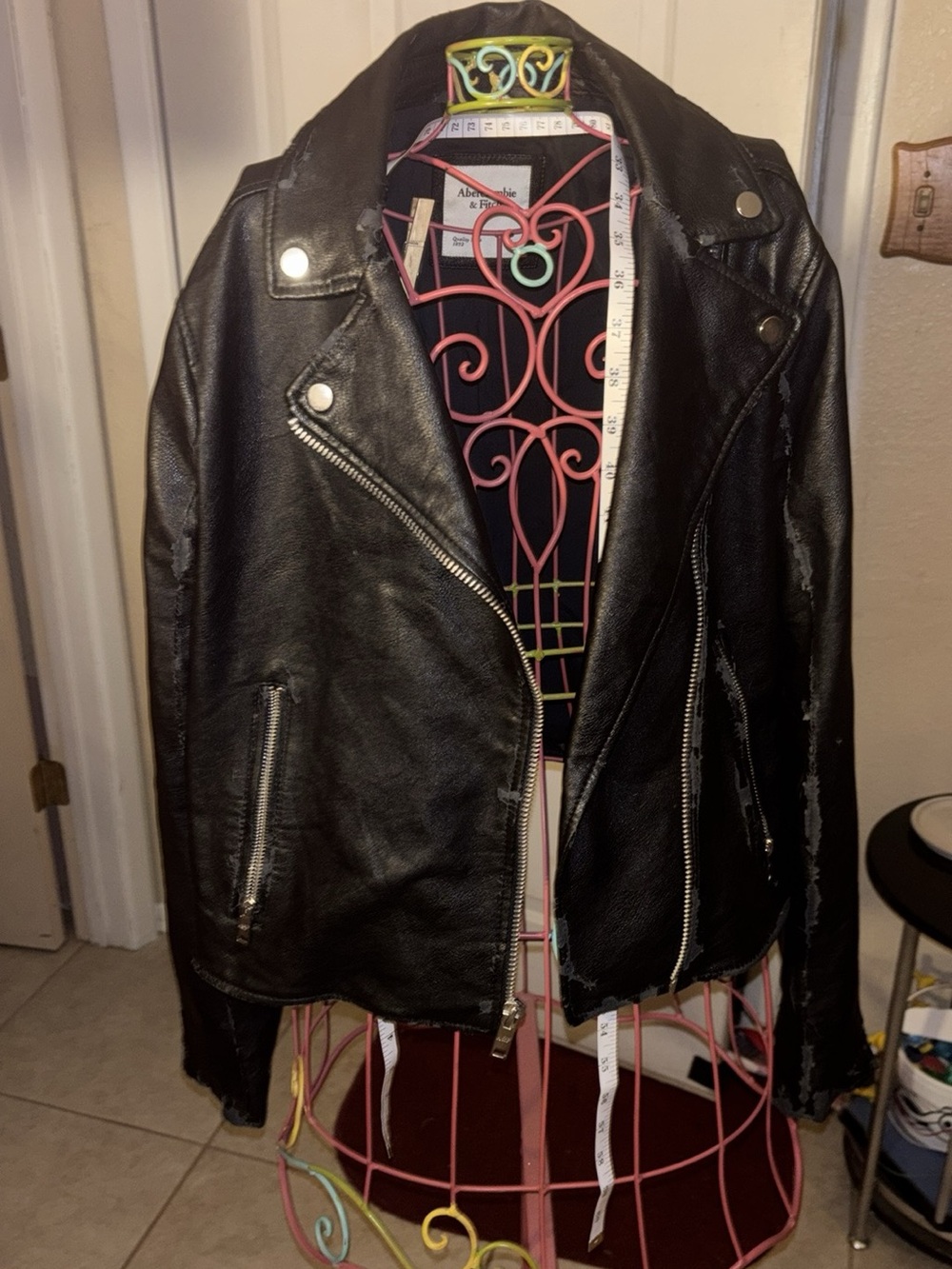 Classic Black Faux Leather Moto Jacket - Abercrombie & Fitch some defects